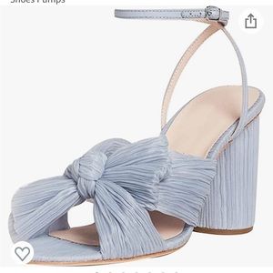 Pleated Bow Ankle Strap Block Heel Sandals Light Blue Size 8